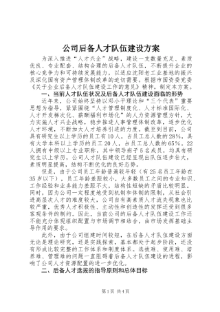 公司后备人才队伍建设方案