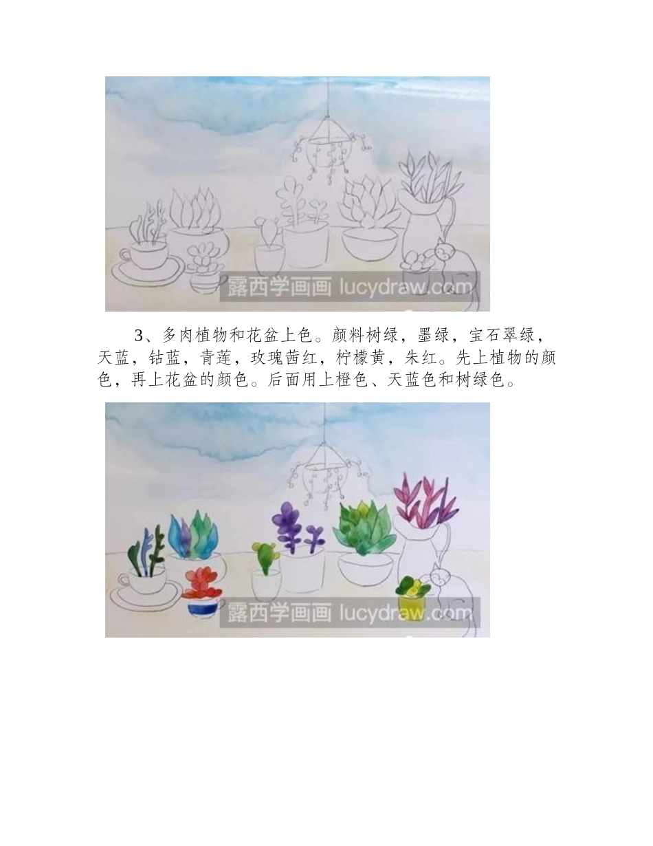 猫与多肉的水彩画画法水彩画教程_第2页