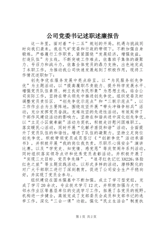 公司党委书记述职述廉报告