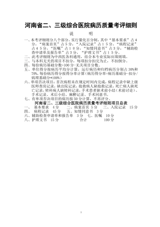 河南二、三级综合医院病历质量考评细则