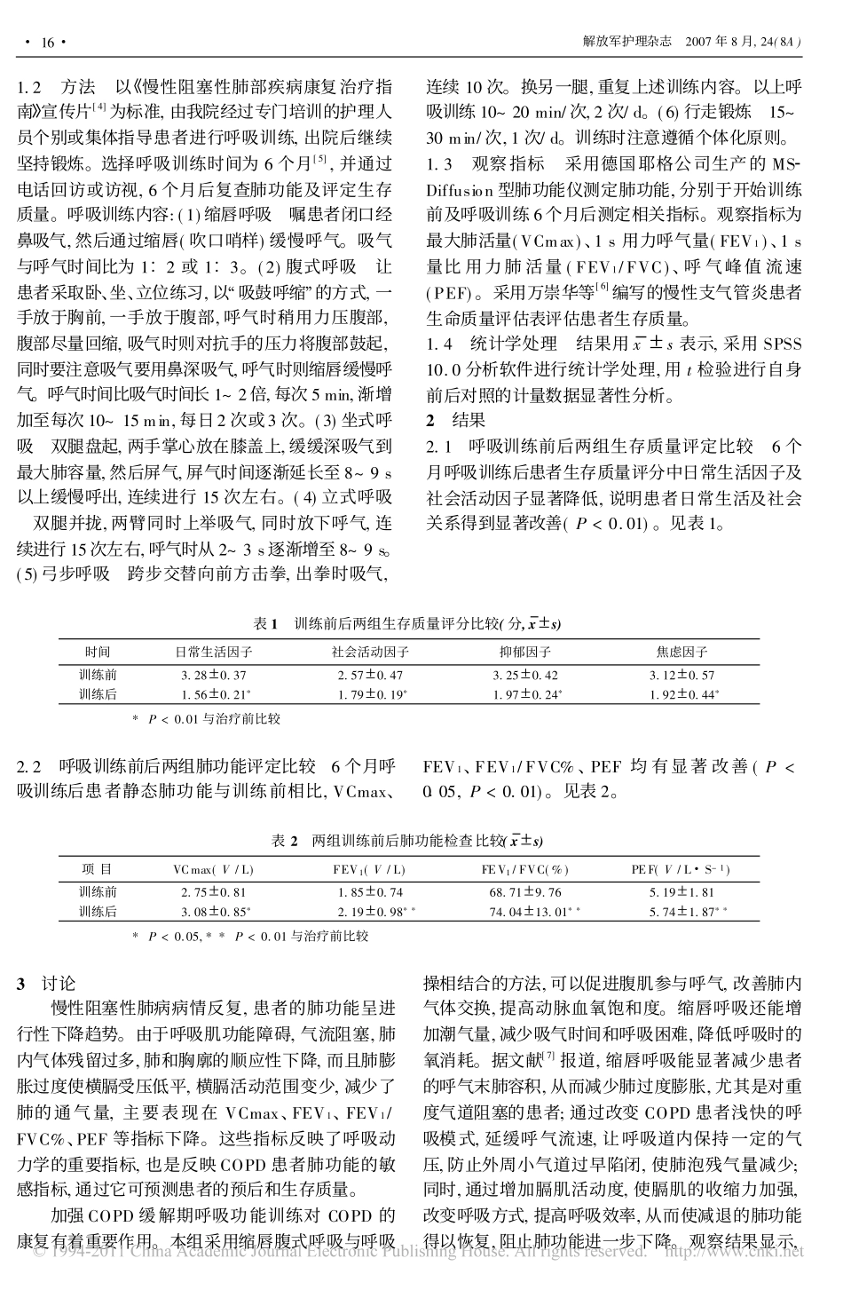 呼吸训练对COPD缓解期患者肺功能及生存质量的影响_唐菊玲_第2页