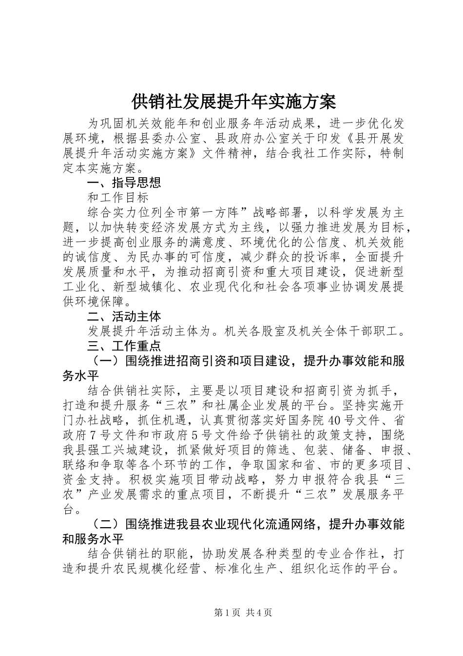 供销社发展提升年实施方案_第1页