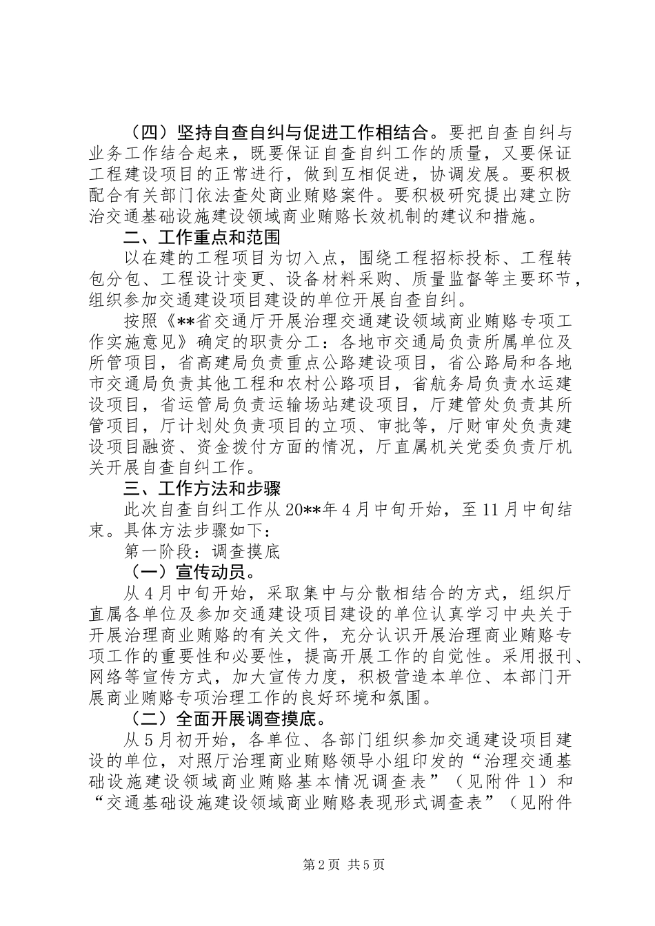 交通基础设施建设自查自纠实施意见_第2页