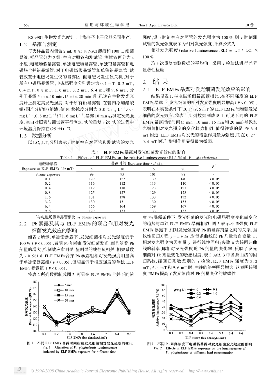 极低频电磁场及与铅联合作用对发光细菌Vibrioqinghaiensis发光的影_第2页