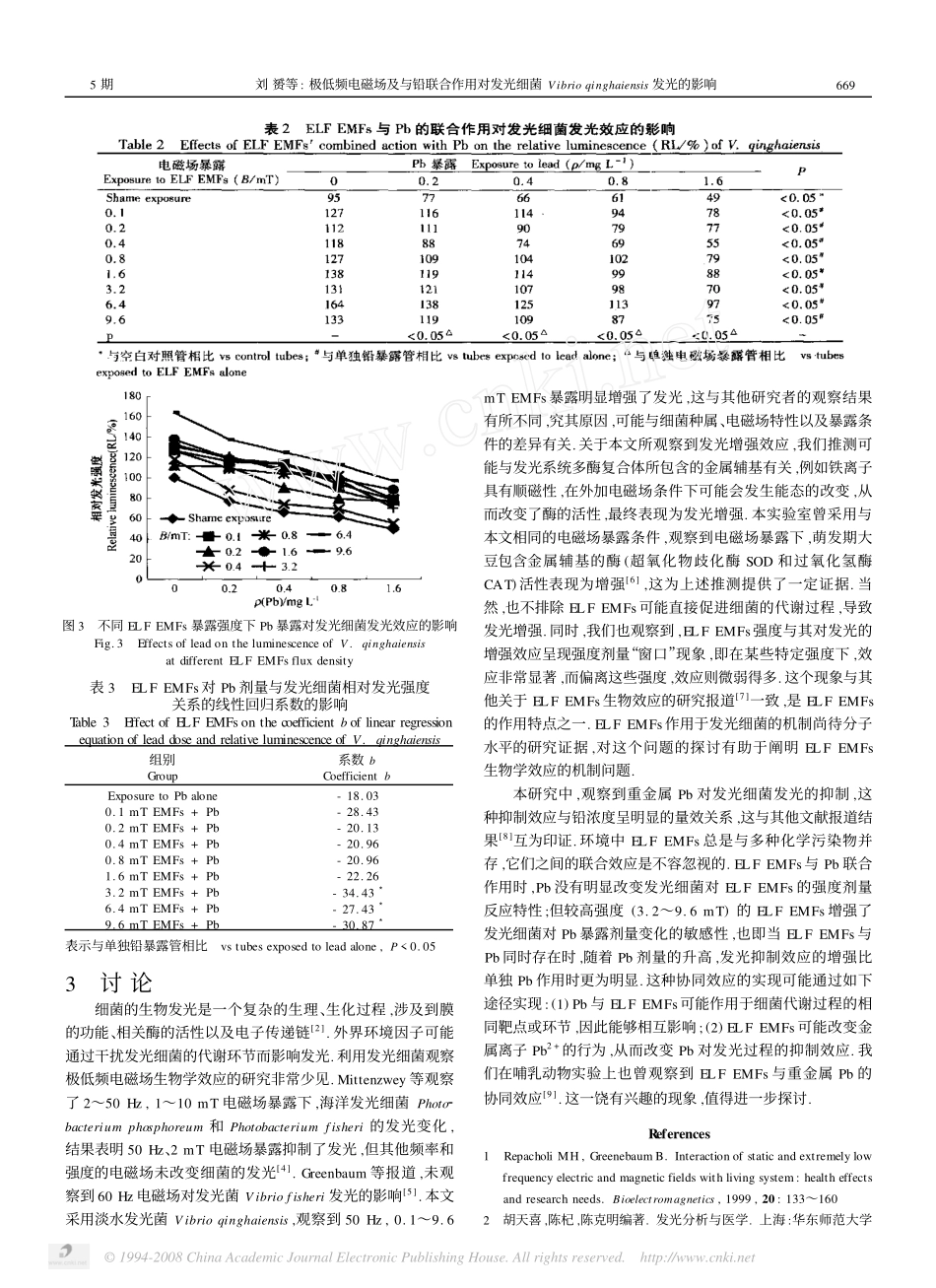 极低频电磁场及与铅联合作用对发光细菌Vibrioqinghaiensis发光的影_第3页