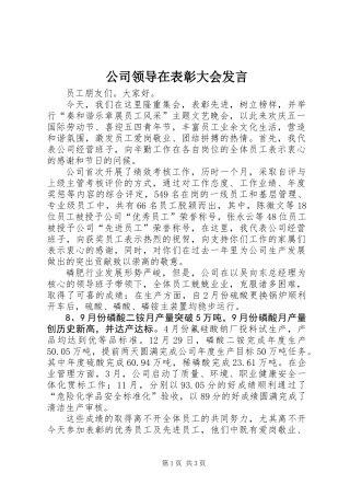公司领导在表彰大会发言