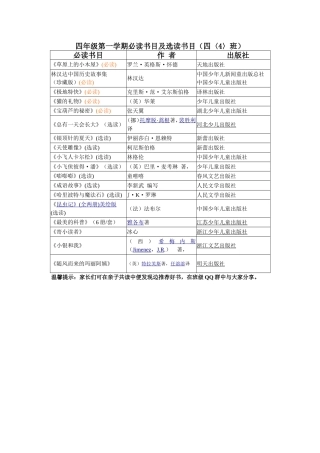 四年级第一学期必读书目及选读书目四（4）班