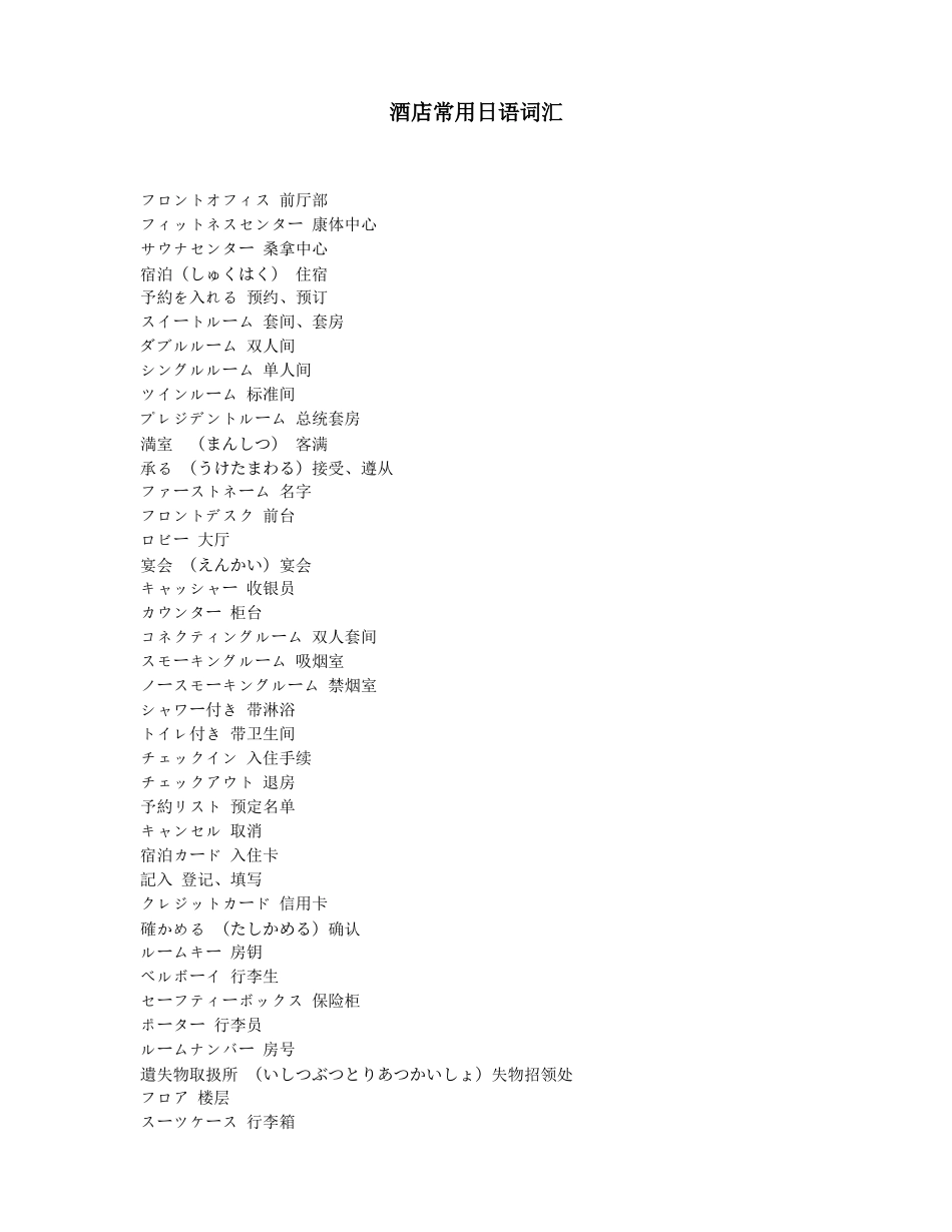 酒店常用日语词汇_第1页