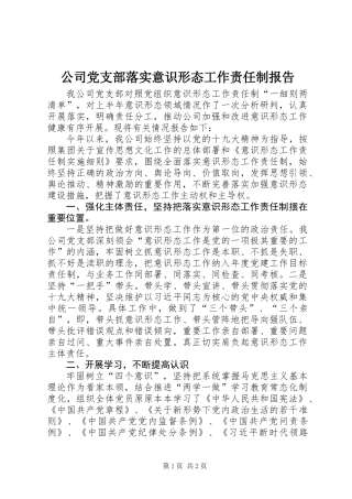 公司党支部落实意识形态工作责任制报告