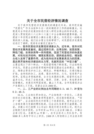 关于全市民营经济情况调查