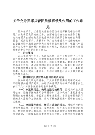关于充分发挥共青团员模范带头作用的工作意见