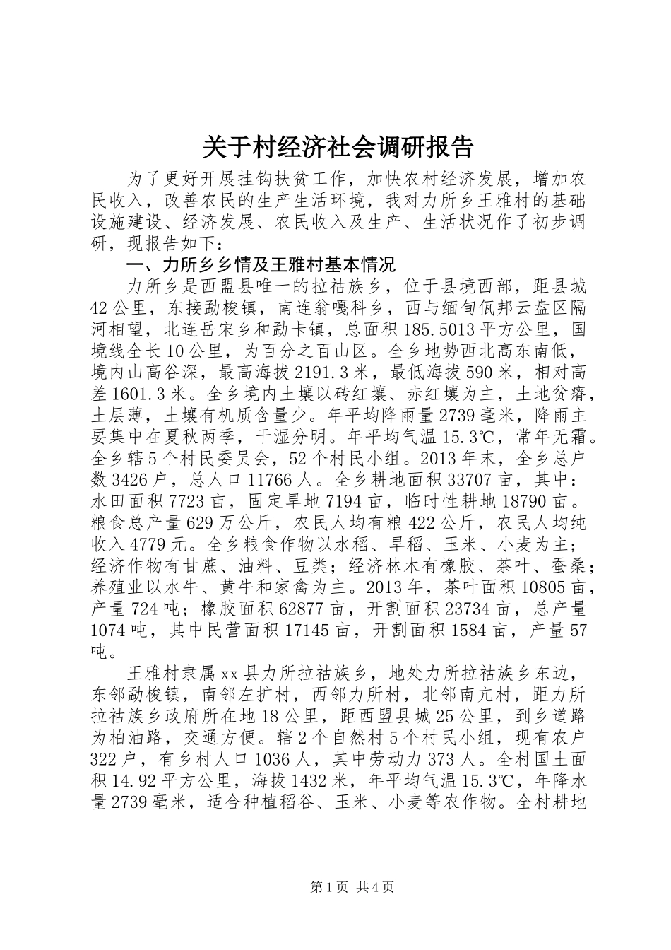 关于村经济社会调研报告_第1页