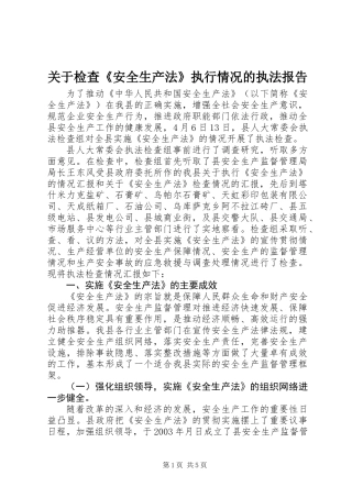 关于检查《安全生产法》执行情况的执法报告
