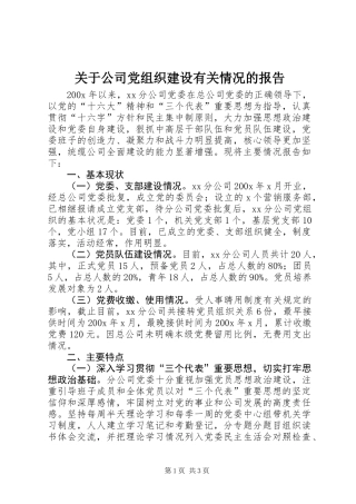 关于公司党组织建设有关情况的报告