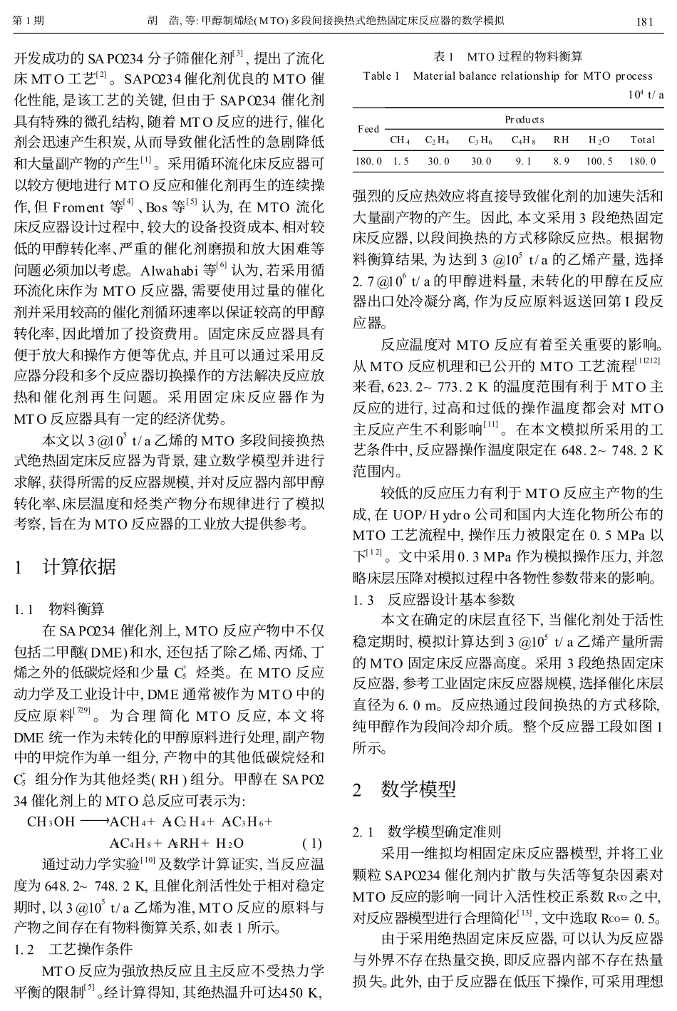 甲醇制烯烃_MTO_多段间接换热式绝热固定床反应器的数学模拟_第2页