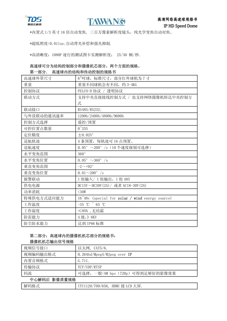 高清网络球型摄像机-TW-GH8180-1080PS_第2页