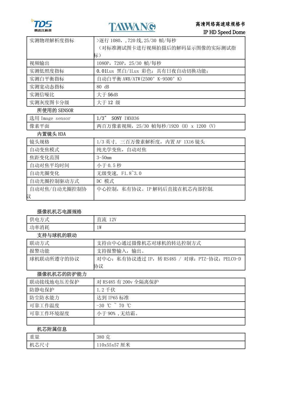 高清网络球型摄像机-TW-GH8180-1080PS_第3页