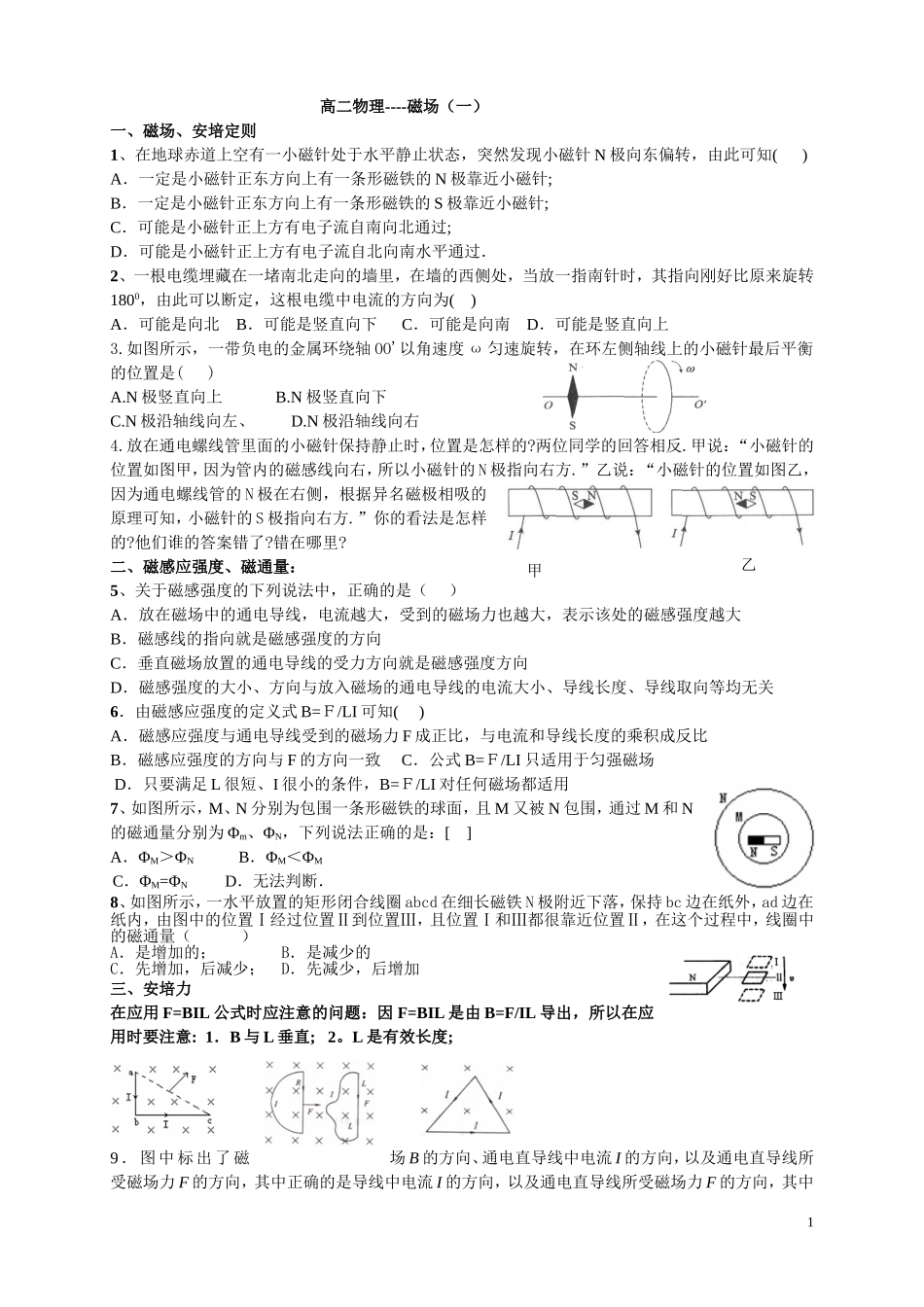 高二物理辅导----磁场(一)_第1页