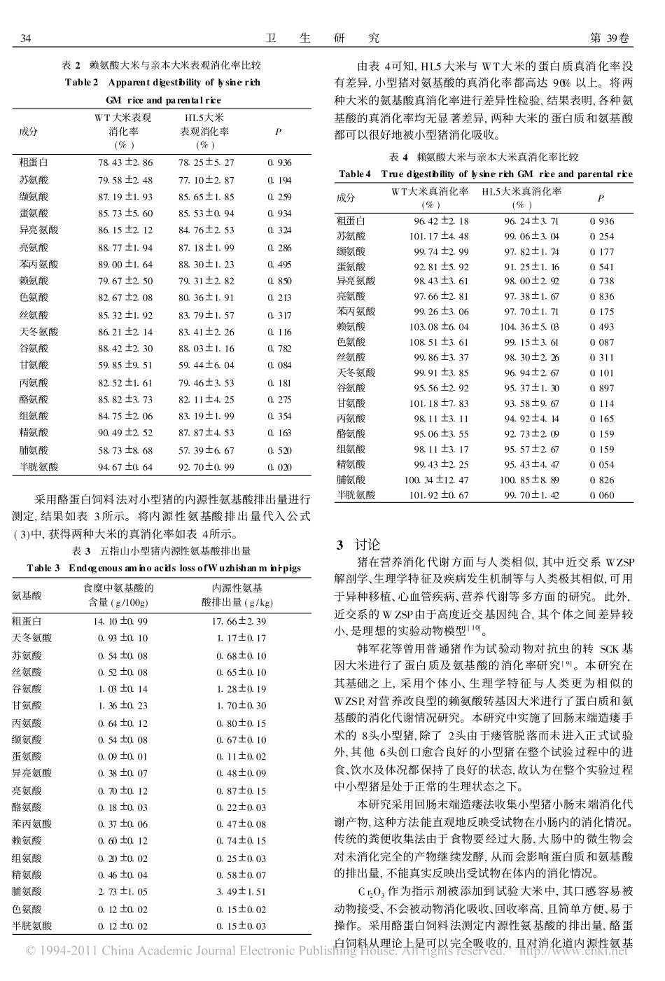 赖氨酸转基因大米与亲本大米在五指山小型猪回肠中的消化代谢比较_第3页