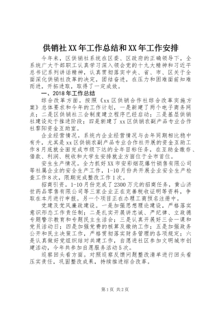 供销社XX年工作总结和XX年工作安排