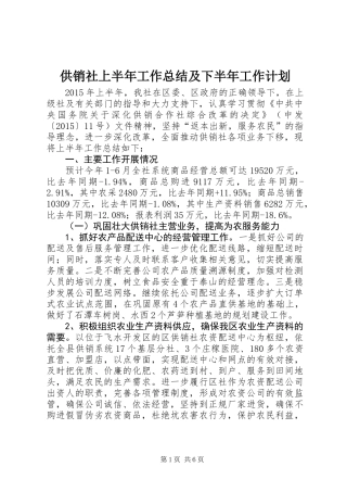 供销社上半年工作总结及下半年工作计划
