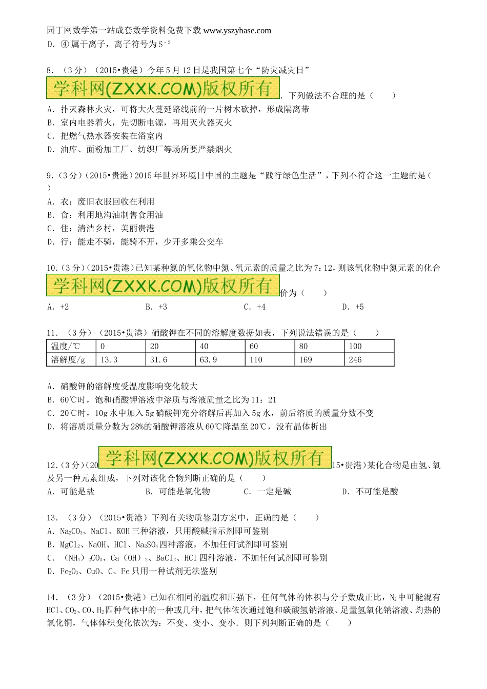广西贵港市2015年中考化学真题试题(含答案)_第2页