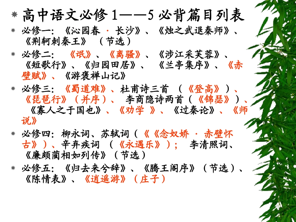高中语文必修1——5必背篇目列表ppt_第1页