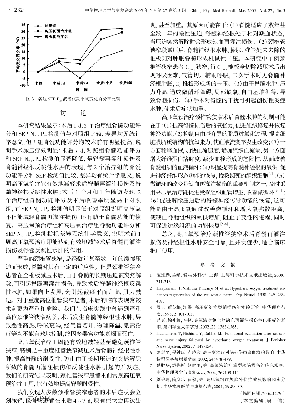 高压氧对颈椎管狭窄术后脊髓再灌注损伤及神经根性水肿的预防与治疗作用_第3页