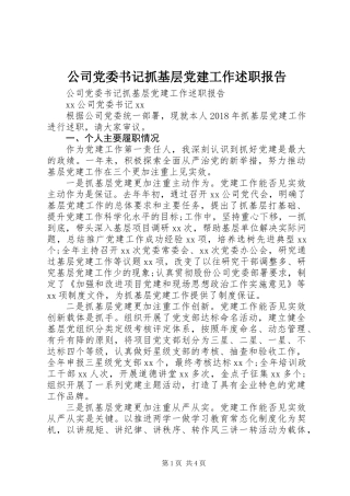 公司党委书记抓基层党建工作述职报告