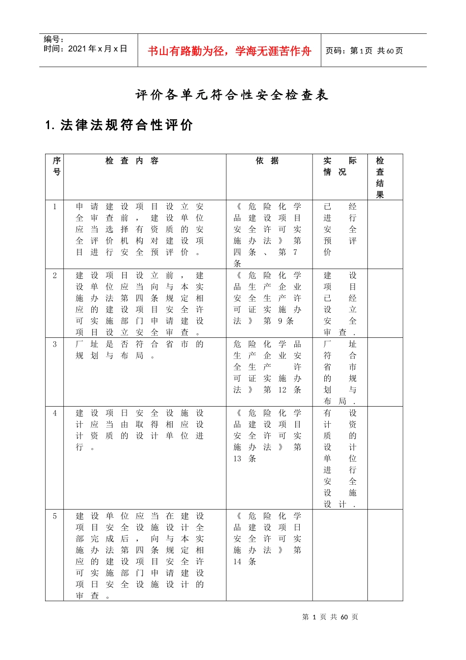 化工厂验收评价检查表_第1页