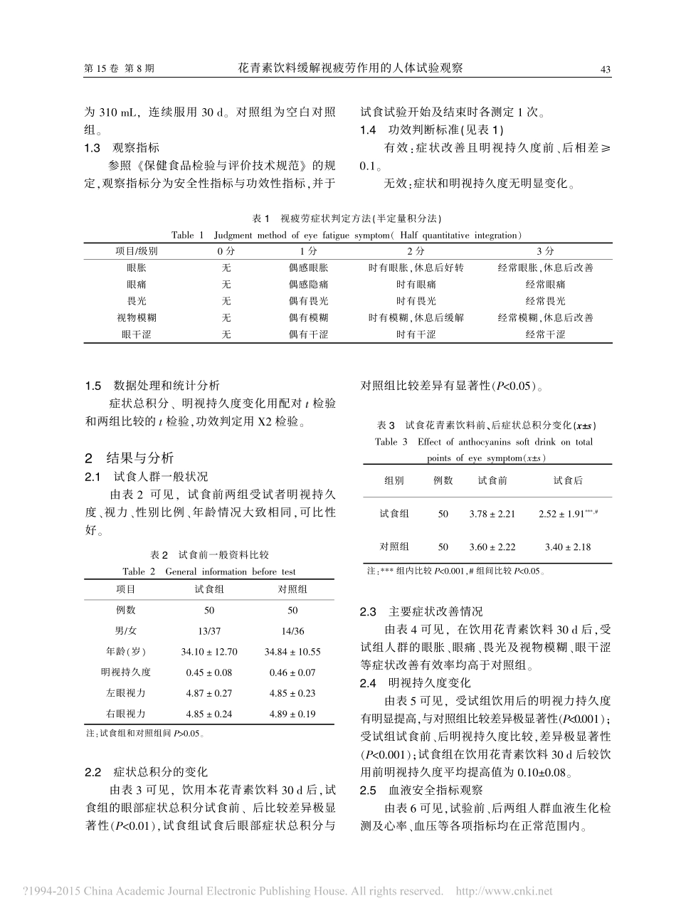 花青素饮料缓解视疲劳作用的人体试验观察_马越_第2页