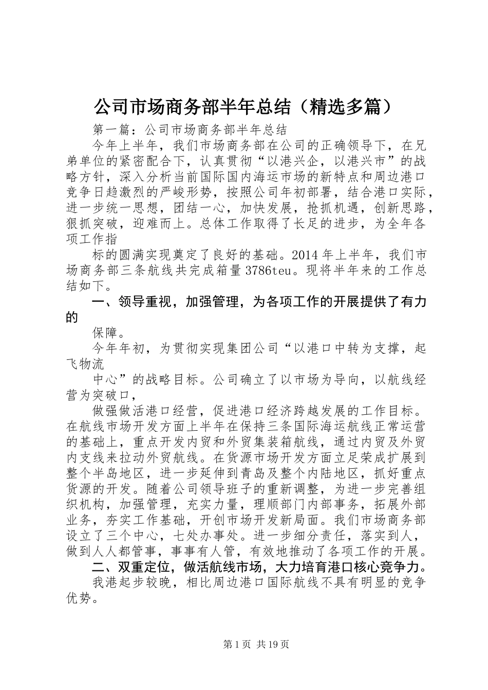 公司市场商务部半年总结(精选多篇)_第1页