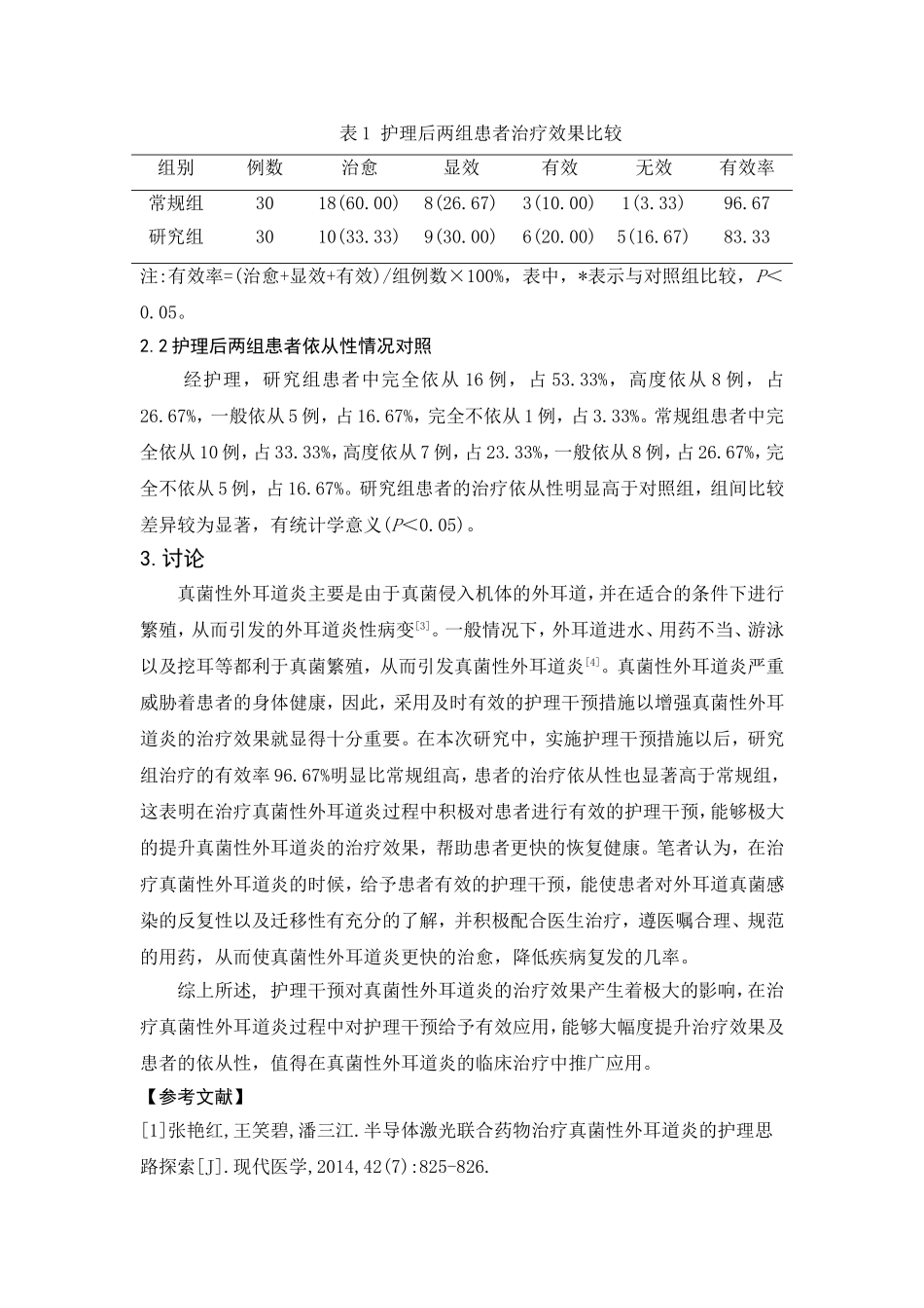 观察护理干预对真菌性外耳道炎患者治疗效果的影响_第3页