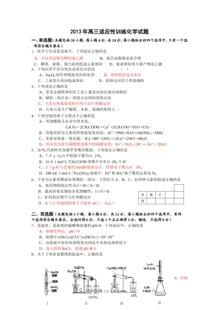 红岭中学2012-2013学年度高三备考适应性训练化学试题(04)