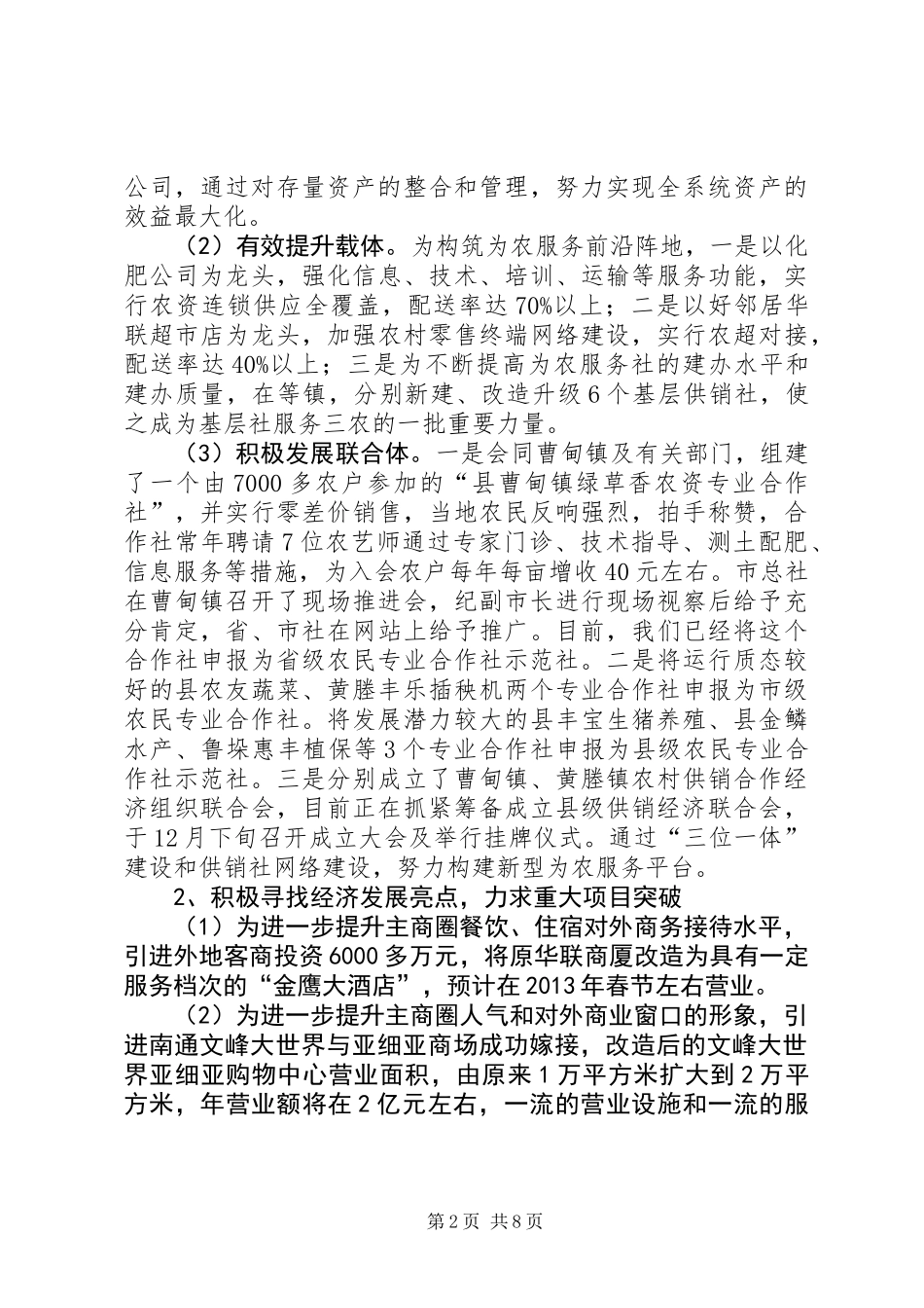供销总社工作总结及工作思路_第2页