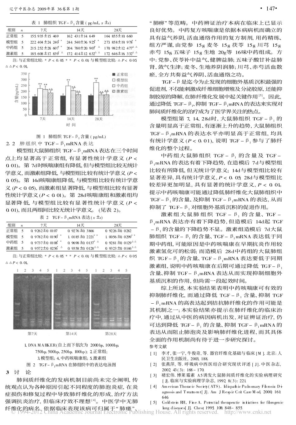 咳喘康对博莱霉素A5致肺纤维化大鼠肺组织中TGF-β1及其受体mRNA表达的影响_徐艳玲_第3页