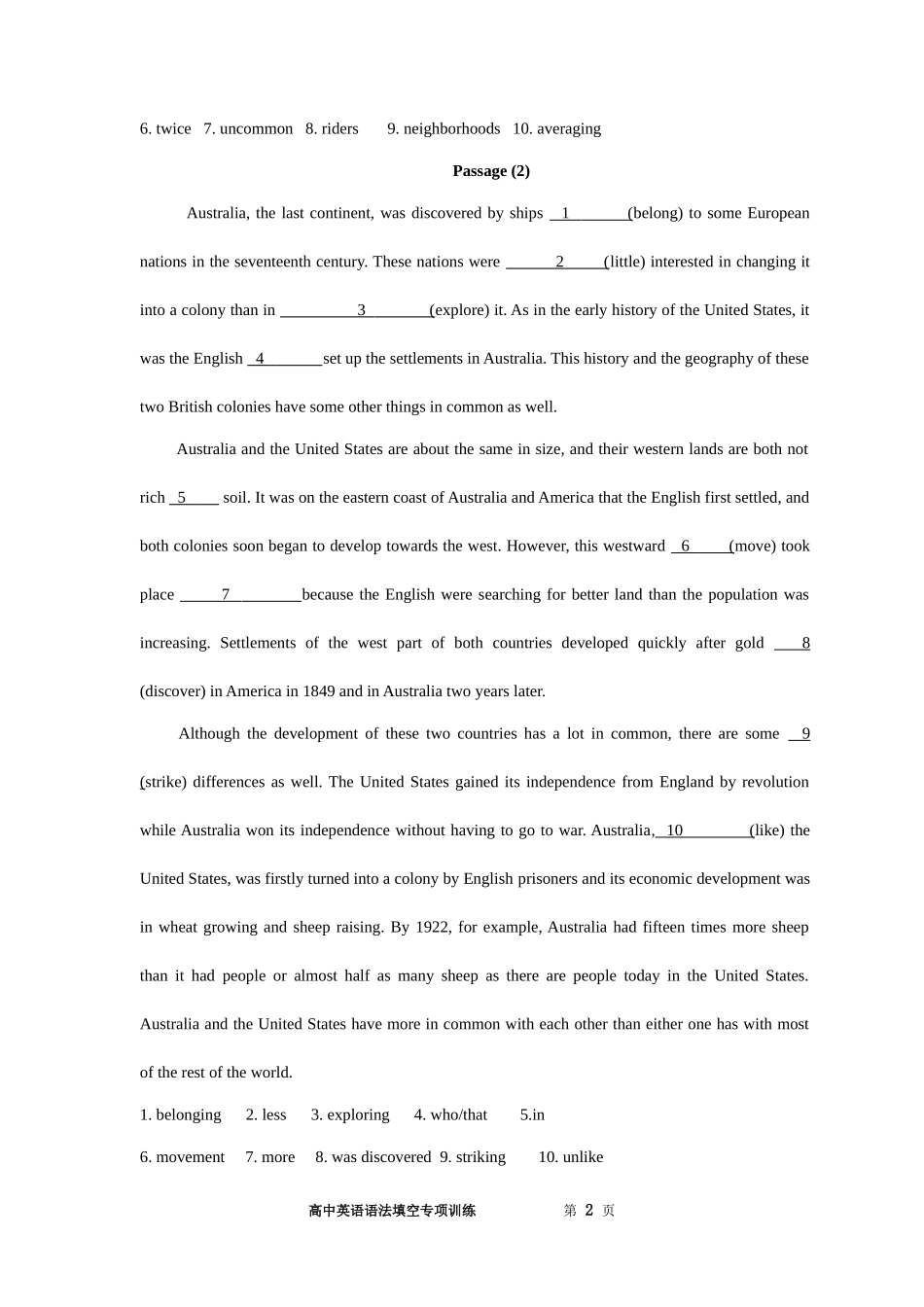 广东高考英语语法填空专题训练+答案_第2页