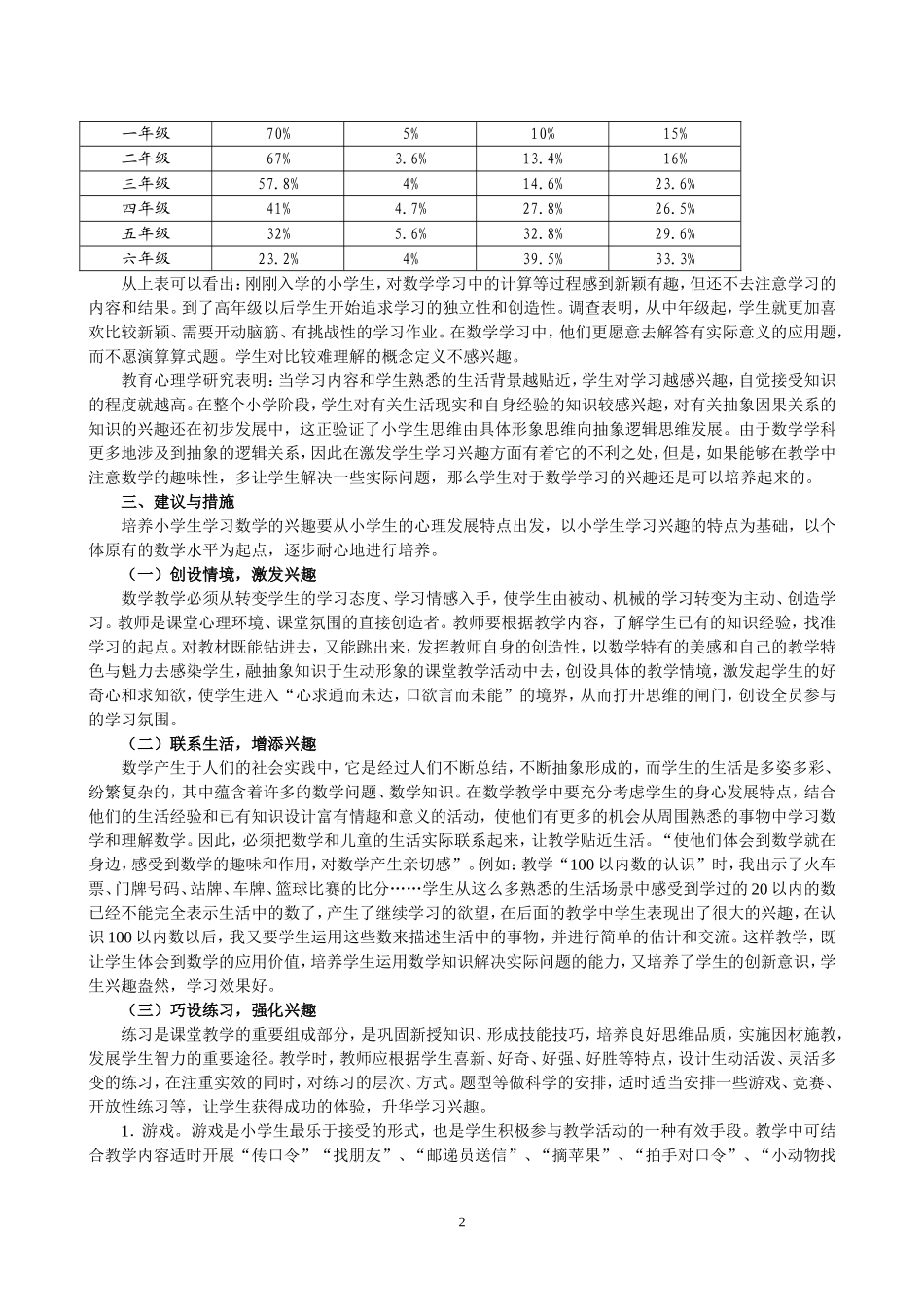 小学生数学学习兴趣调查_第2页