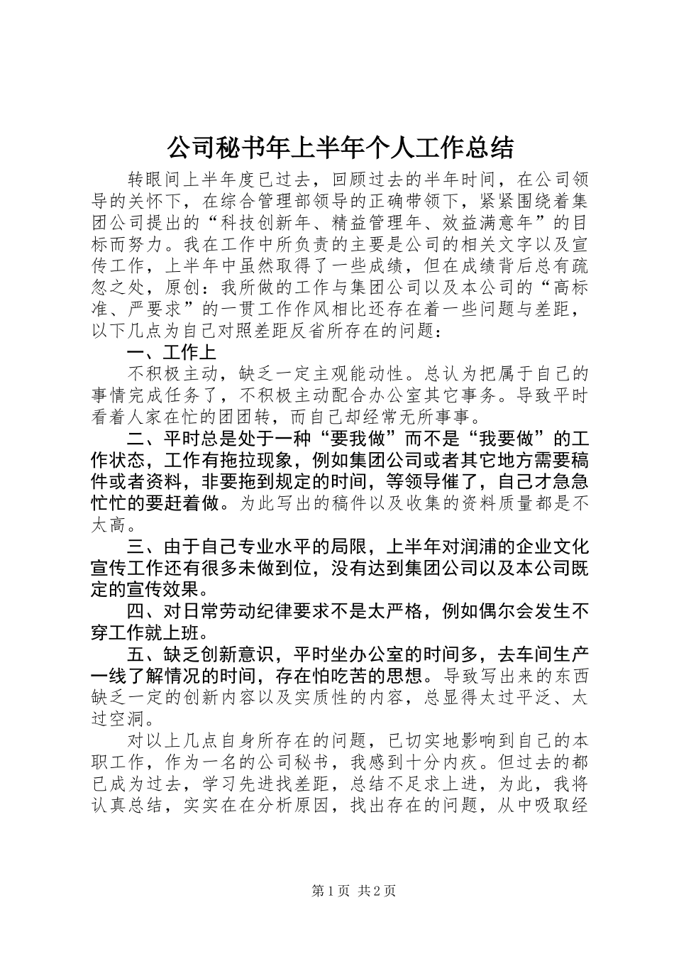 公司秘书年上半年个人工作总结_第1页