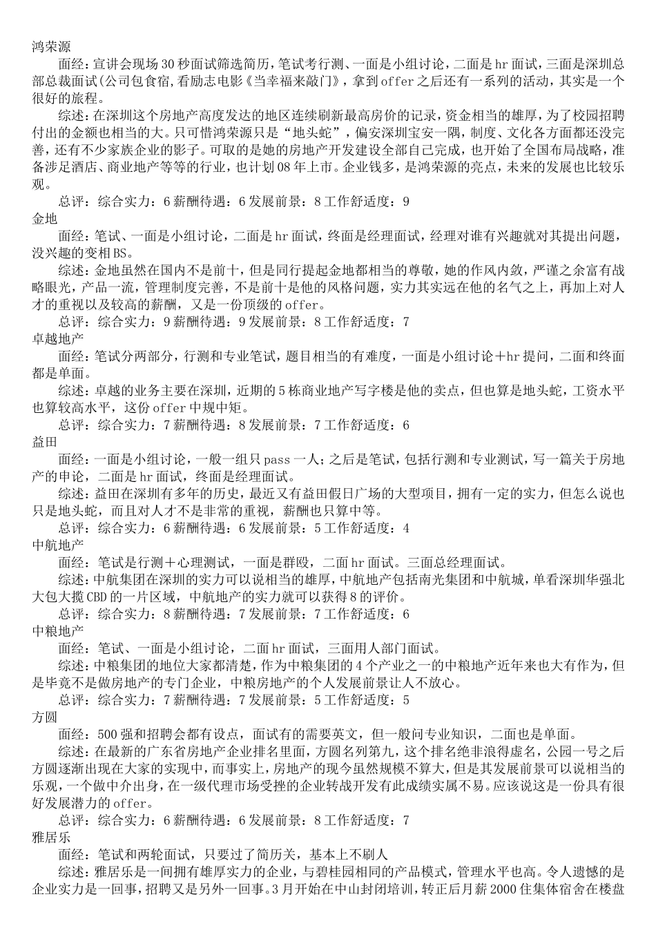 各大房产公司薪酬及工作环境_第3页