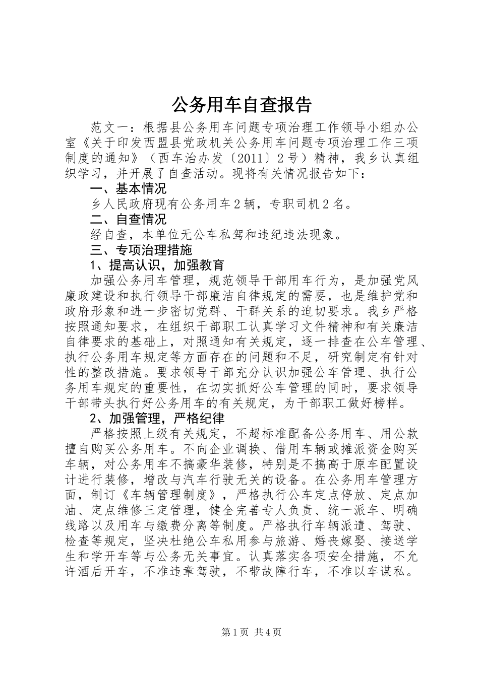 公务用车自查报告_第1页