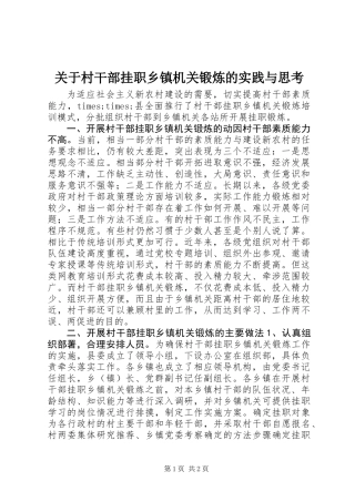 关于村干部挂职乡镇机关锻炼的实践与思考