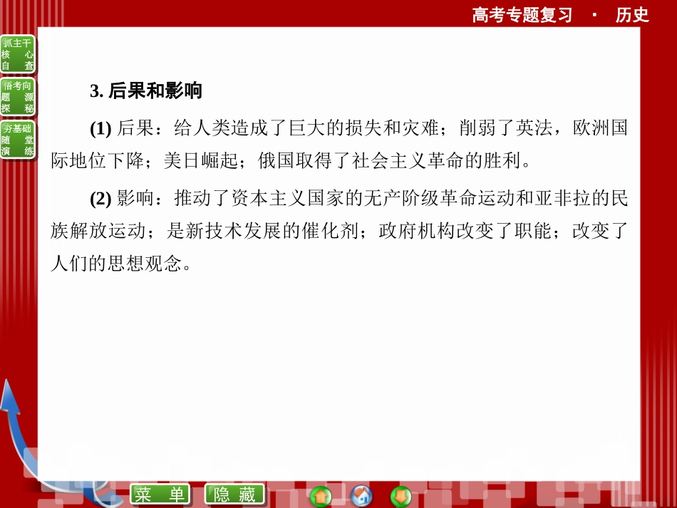 《优化探究》2014届高考历史二轮复习课件【知识整合+思维拓展+深化提升】：专题三20世纪的战争与和平(共62张）_第3页