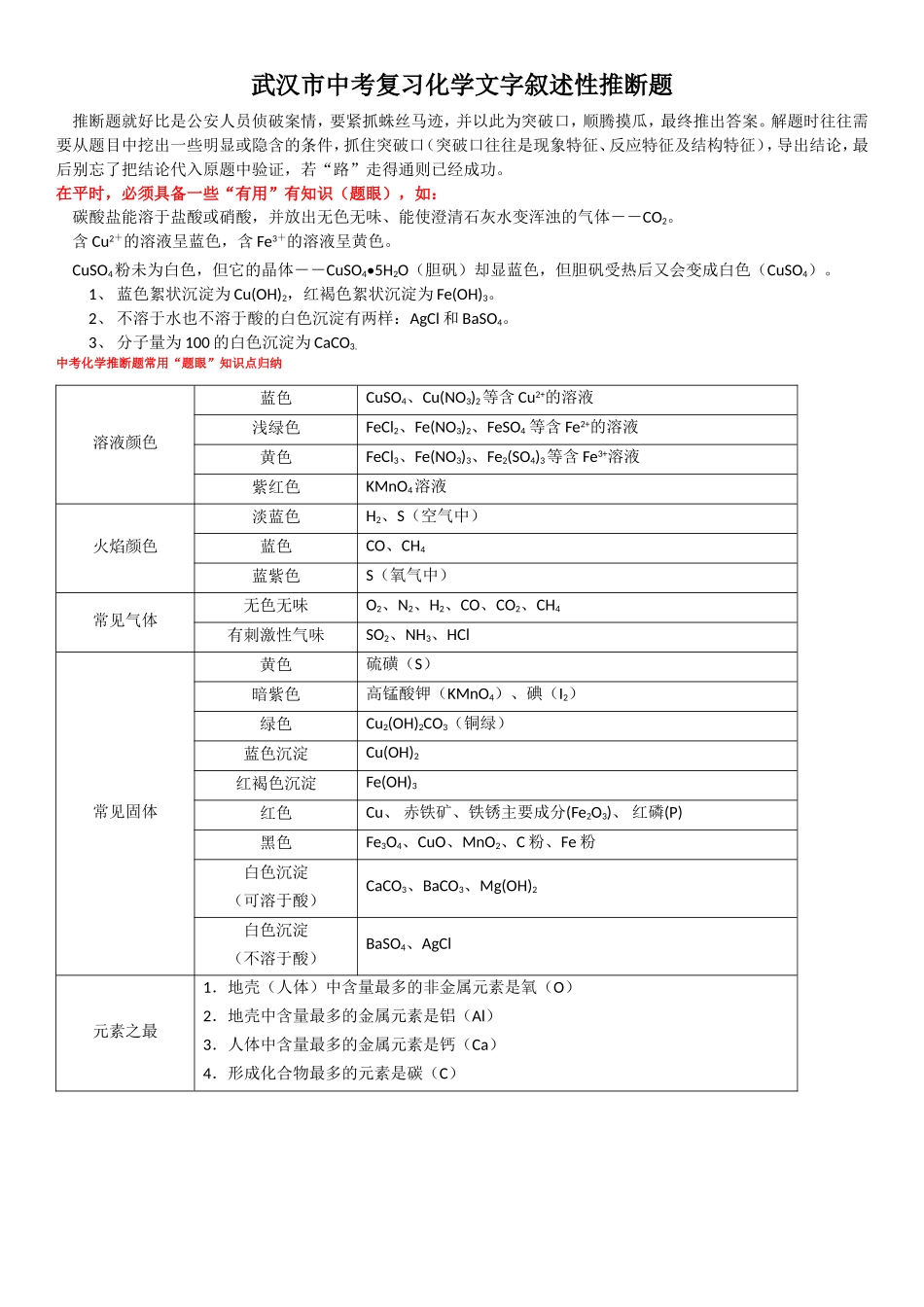 化学文字叙述性推断题教案_第1页