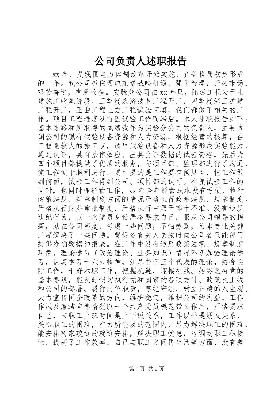 公司负责人述职报告 (3)_第1页