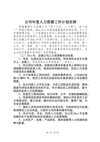 公司年度人力资源工作计划安排