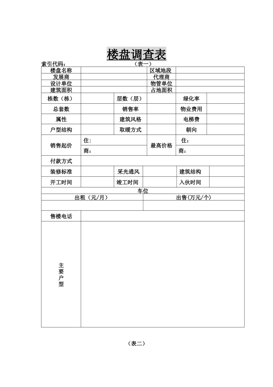 房地产行业-楼盘调查表_第1页