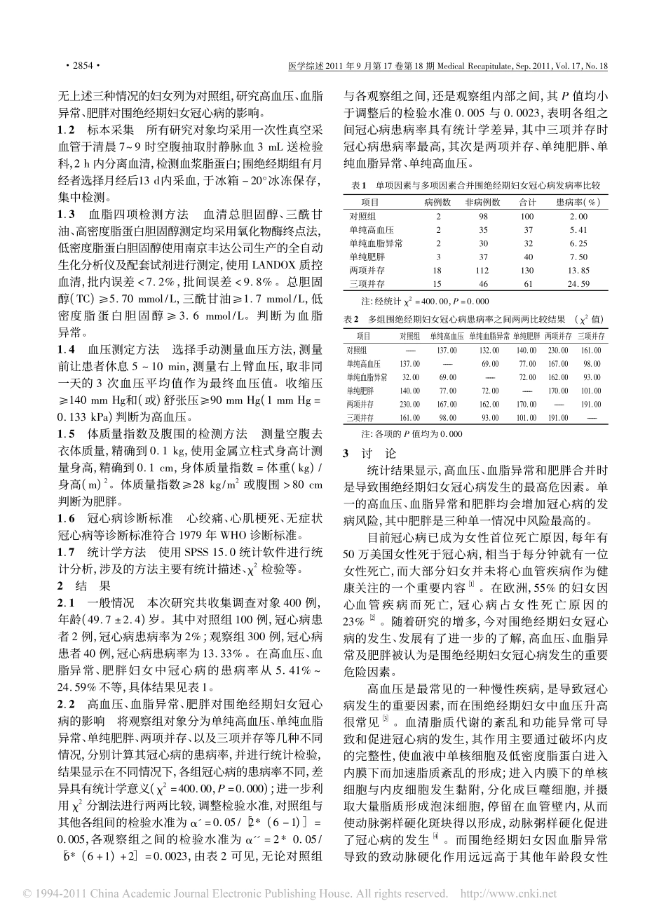 高血压_血脂异常及肥胖对围绝经期妇女冠心病的影响_孙宇光_第2页