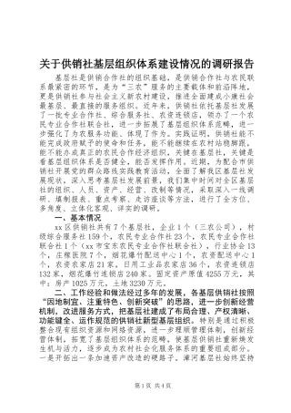 关于供销社基层组织体系建设情况的调研报告