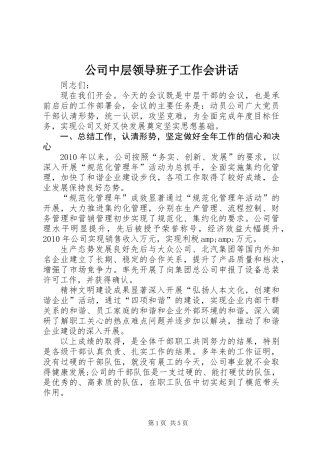 公司中层领导班子工作会讲话
